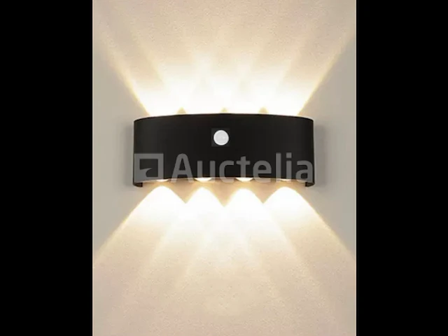 10 x led wandlamp met detector – sw-2310-4 – 8w – 3500k warm wit – zwart – ip54 – aluminium - afbeelding 1 van  3