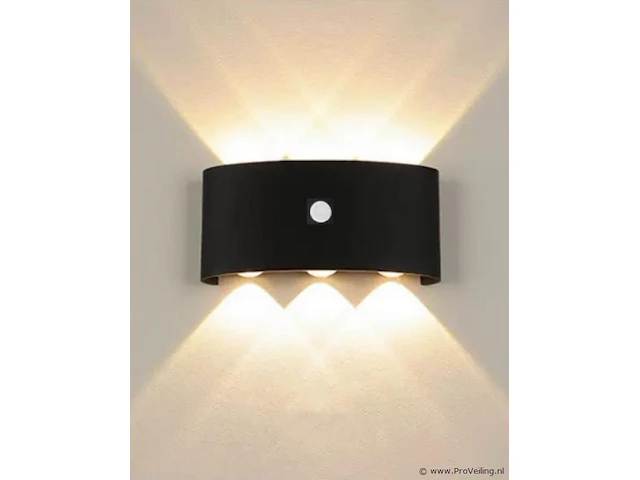 10 x led wandlamp met sebsor – sw-2310-3 – 6w – 3500k warm wit – zwart – ip54 – aluminium - afbeelding 1 van  3