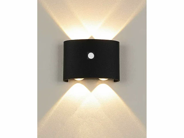 10 x led wandlamp met sensor – sw-2310-2 – 4w – 3500k warm wit – zwart – ip54 – aluminium - afbeelding 1 van  2