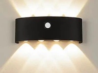 10 x led wandlamp met sensor – sw-2310-4 – 8w – 3500k warm wit – zwart – ip54 – aluminium - afbeelding 1 van  3