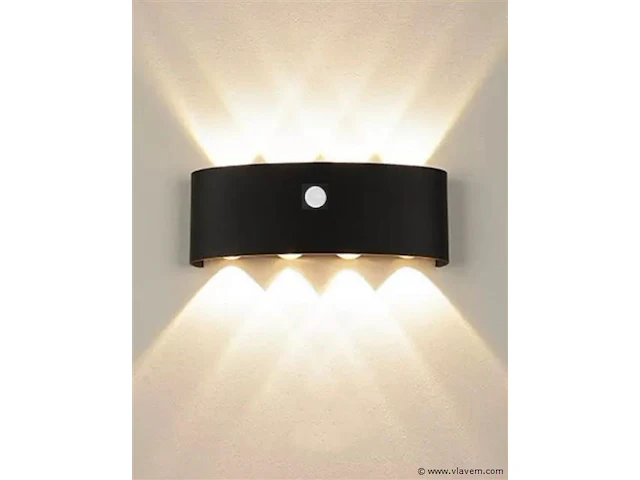 10 x led wandlamp met sensor – sw-2310-4 – 8w – 3500k warm wit – zwart – ip54 – aluminium - afbeelding 1 van  3