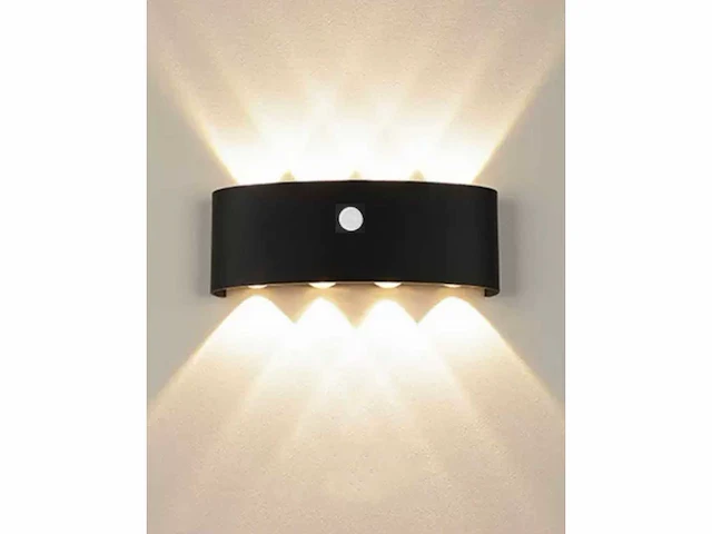 10 x led wandlamp met sensor – sw-2310-4 – 8w – 3500k warm wit – zwart – ip54 – aluminium - afbeelding 1 van  3