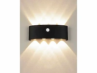 10 x led wandlamp met sensor – sw-2310-4 – 8w – 3500k warm wit – zwart – ip54 – aluminium - afbeelding 1 van  3