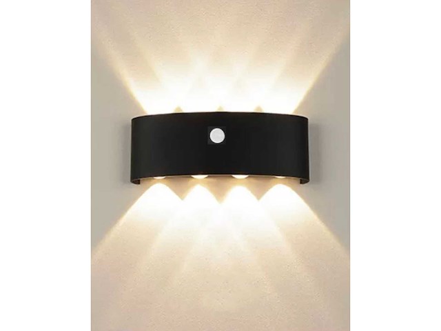 10 x led wandlamp met sensor – sw-2310-4 – 8w – 3500k warm wit – zwart – ip54 – aluminium - afbeelding 2 van  3