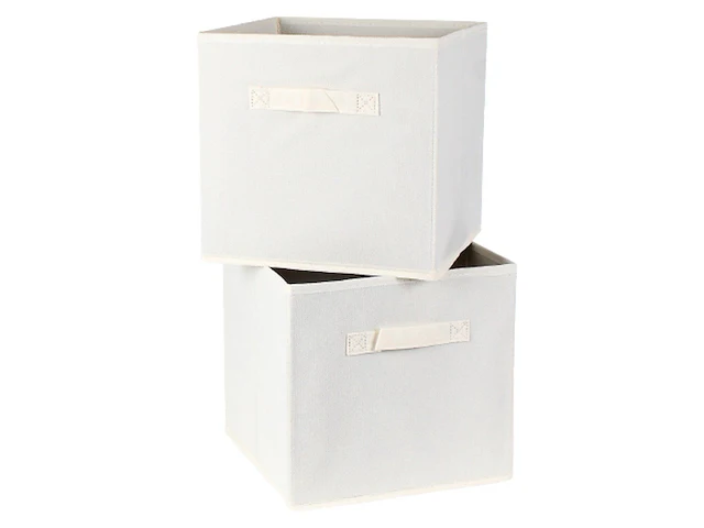 10 x opvouwbare opbergbox - stof - beige - 28 x 28 x h27 cm. - by malip - afbeelding 1 van  3