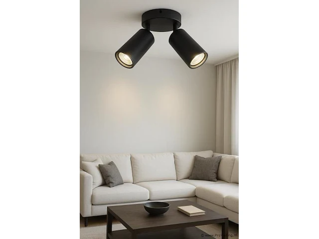 10 x plafondlamp rond gu10 – 2 draaibare spots – zwart – aluminium – ø120 mm – ip20 - afbeelding 1 van  4