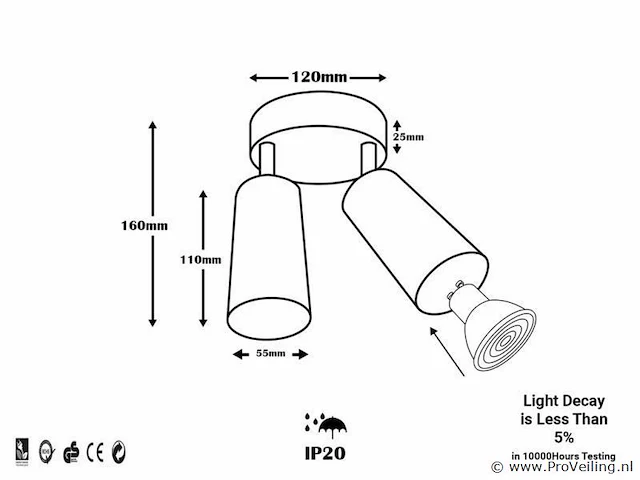 10 x plafondlamp rond gu10 – 2 draaibare spots – zwart – aluminium – ø120 mm – ip20 - afbeelding 4 van  4
