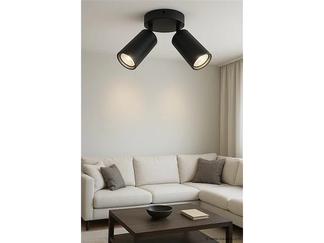 10 x plafondlamp rond gu10 – 2 draaibare spots – zwart – aluminium – ø120 mm – ip20 - afbeelding 1 van  4