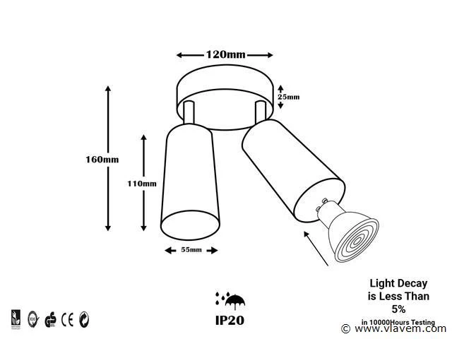 10 x plafondlamp rond gu10 – 2 draaibare spots – zwart – aluminium – ø120 mm – ip20 - afbeelding 4 van  4