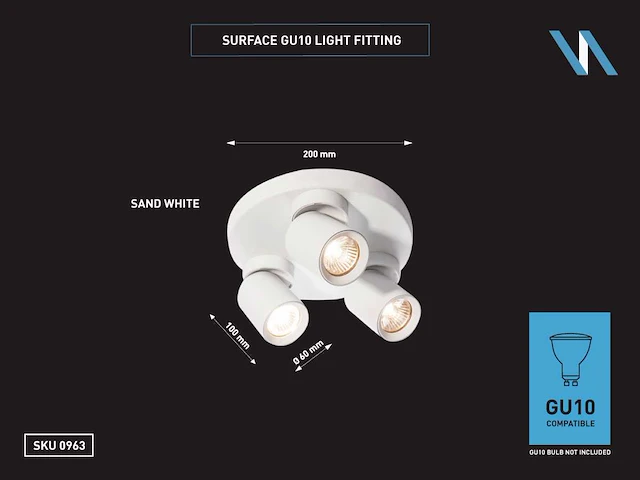 10 x rond gu10 opbouwspot armatuur triple cilinder zand wit draaibaar - afbeelding 3 van  3