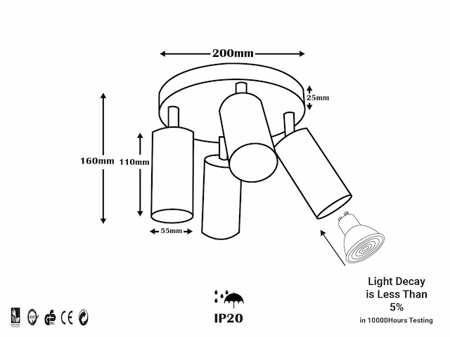 10 x ronde opbouw armaturen met gu10 fitting: 4 draaibare zwarte spots - afbeelding 5 van  5