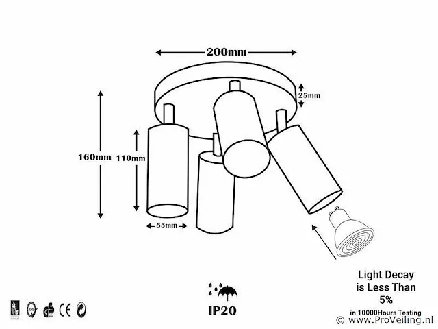 10 x ronde opbouw armatuur gu10 fitting 4 x spots zwart draaibaar - afbeelding 5 van  5