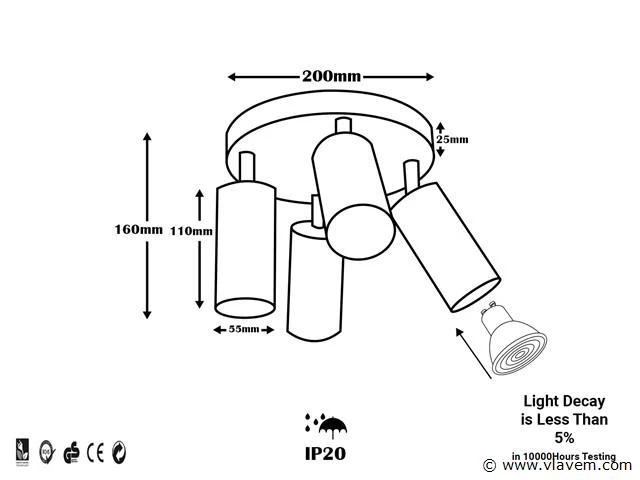 10 x ronde wandlamp gu10 – 4 draaibare – zwart – aluminium – ø200 mm – ip20 - afbeelding 5 van  5