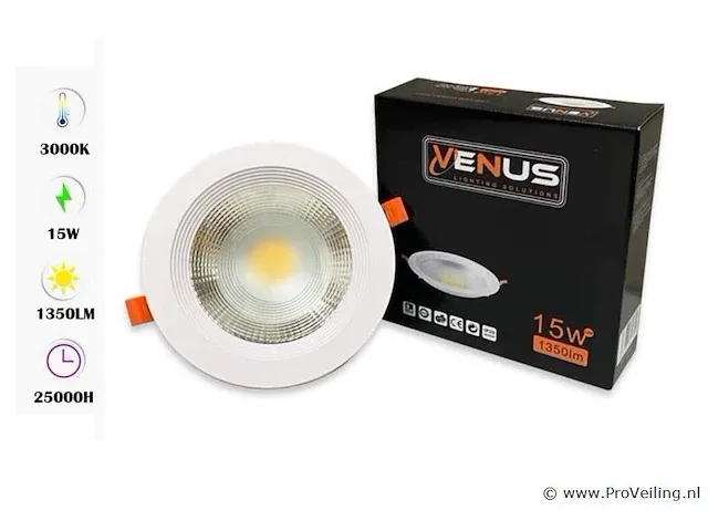 10 x spot cob 15w - led - inbouw - rond - 3000k (warm wit) - afbeelding 1 van  5