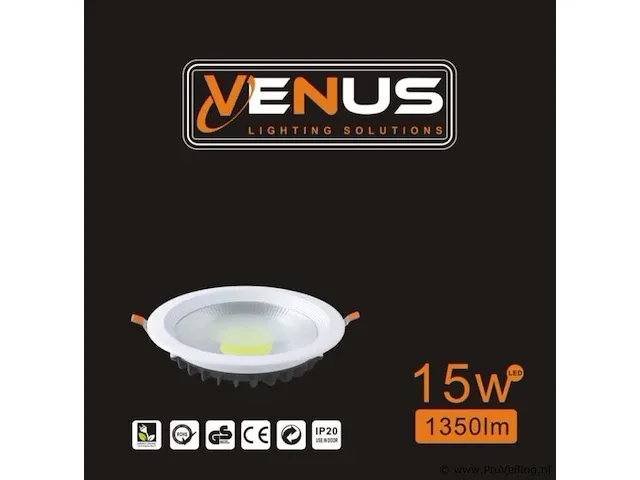 10 x spot cob 15w - led - inbouw - rond - 3000k (warm wit) - afbeelding 5 van  5