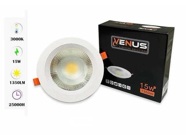 10 x spot cob 15w - led - inbouw - rond - 3000k (warm wit) - afbeelding 1 van  6