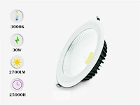 10 x spot cob 30w - led - inbouw - rond - 3000k (warm wit) - afbeelding 1 van  5