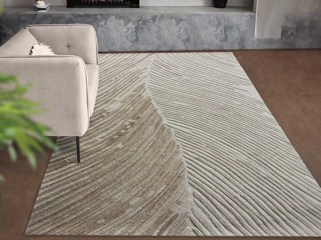 100% handgemaakt wollen reliëfkleed - 200 x 290 cm - 2200gr/m2 - ivoor - - afbeelding 1 van  5