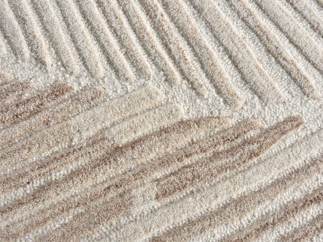 100% handgemaakt wollen reliëfkleed - 200 x 290 cm - 2200gr/m2 - ivoor - - afbeelding 4 van  5