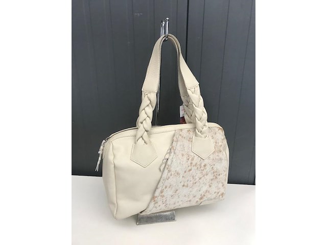100% lederen handtas - beige - afbeelding 1 van  3