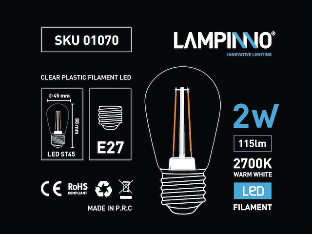 100 x 2w 2700k e27 st45 filament shockproof led bulb - afbeelding 6 van  9