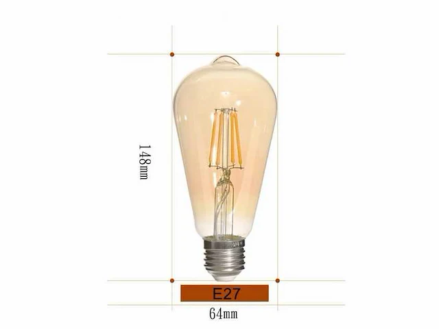 100 x filamentlamp st64 amber - 6w - led - e27 - dimbaar - 2700k (warm wit) - afbeelding 3 van  3