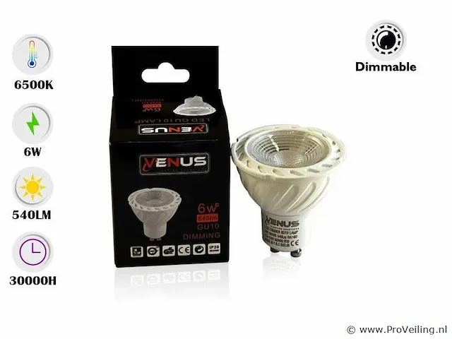 100 x gu10 led spot 6500k - 6w - dimbaar - afbeelding 1 van  5