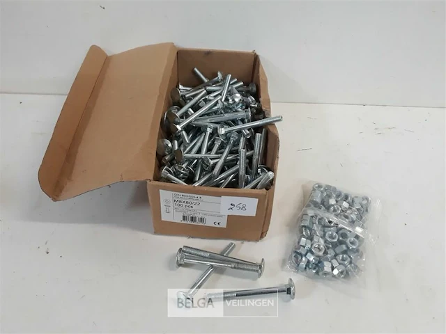 100 x houtbout met moer verzinkt m8x80 - afbeelding 1 van  3