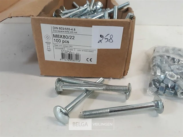 100 x houtbout met moer verzinkt m8x80 - afbeelding 3 van  3