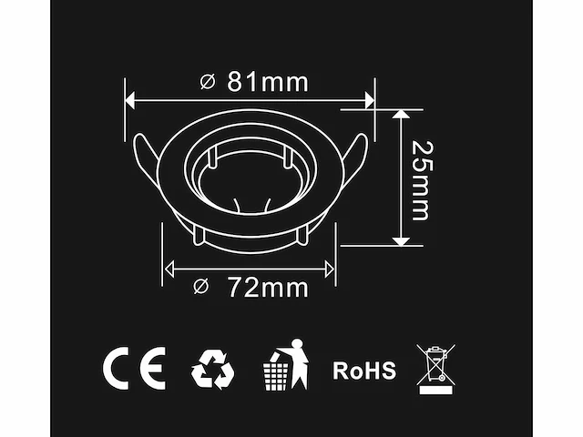 100 x inbouwlamp gu10 – draaibaar – met lamphouder – wit – rond – ip20 - afbeelding 4 van  5