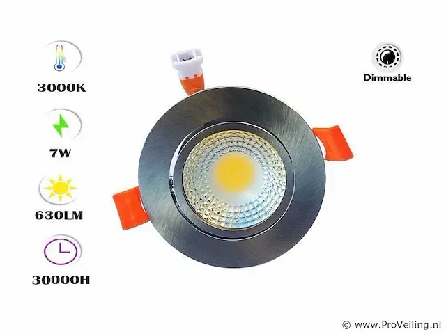 100 x inbouwspot - 7w - led - zilver - dimbaar 3000k warm wit - afbeelding 3 van  6