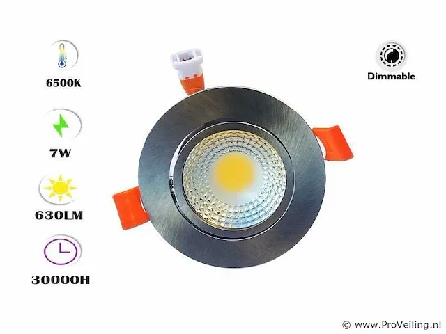 100 x inbouwspot - 7w - led - zilver - dimbaar 6500k daglicht - afbeelding 1 van  6