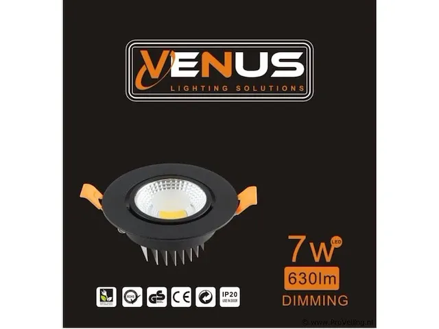 100 x inbouwspot - 7w - led - zwart - 3000k warm wit - afbeelding 4 van  4