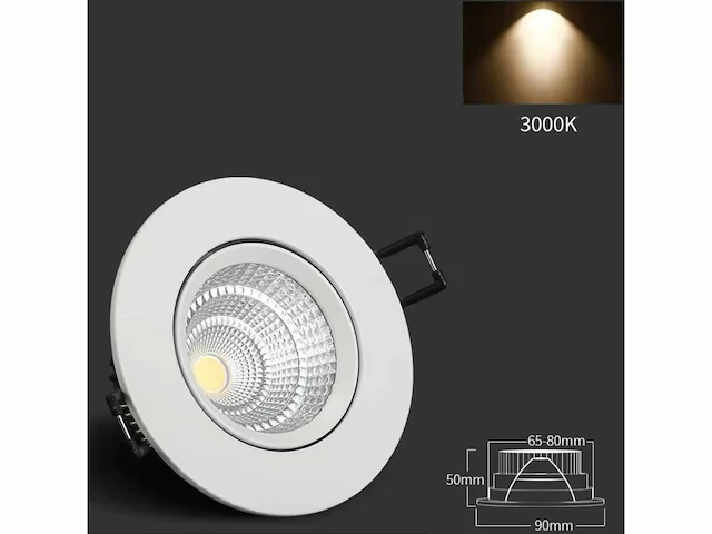 100 x inbouwspot - 7w led - verstelbaar - wit - 3000k warmwit - afbeelding 1 van  5