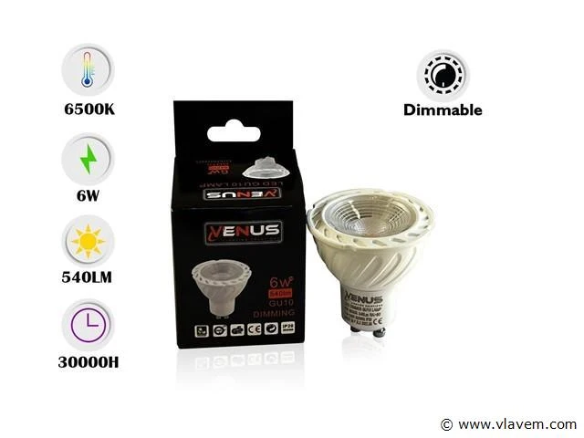 100 x led-spot gu10 – 6w – variabele intensiteit – 6500k koud wit – ip20 - afbeelding 1 van  6
