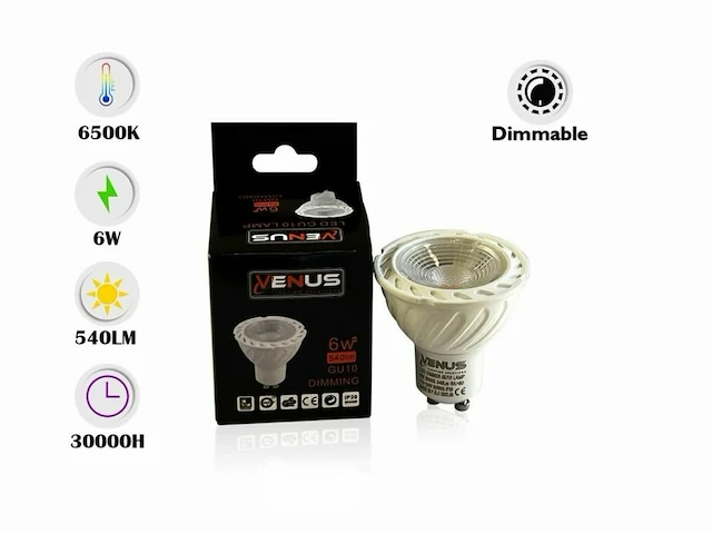 100 x led-spot gu10 – 6w – variabele intensiteit – 6500k koud wit – ip20 - afbeelding 1 van  7