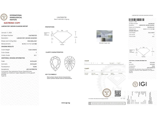 10.02ct f vs1 with igi certificate - afbeelding 4 van  4