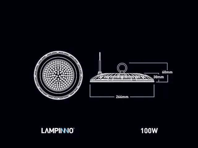 100w 3000k led ufo highbay slim waterdicht met lens (40x) - afbeelding 4 van  6