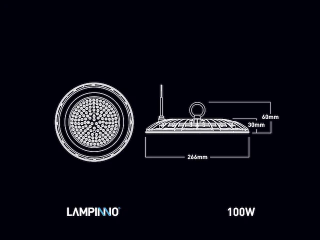 100w 6500k led ufo highbay waterdicht met lens (4x) - afbeelding 4 van  6