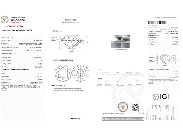 1.02ct f vvs2 with igi certificate - afbeelding 4 van  4