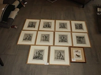 11 ingelijste prenten achter glas in houten kader (13) - afbeelding 2 van  3