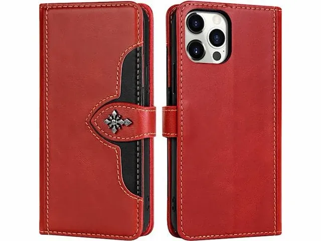 111x lederen hoes iphone 12 pro (92xrood + 19 zwart) - afbeelding 1 van  5