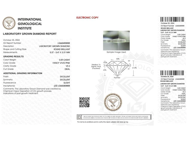 1.17ct fancy vivid pink vs1/vs2 with igi certificate - afbeelding 6 van  6