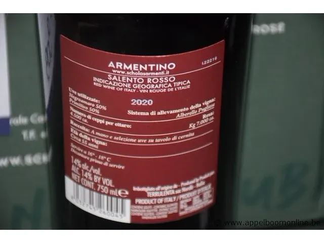 12 flessen à 75cl rode wijn armentino, salento rosso, schola sarmenti, 2020, 14% - afbeelding 2 van  2