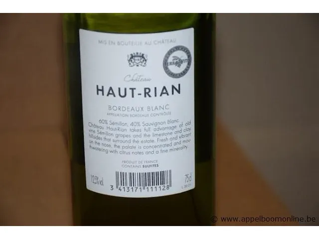 12 flessen à 75cl witte wijn chateau haut-rian, bordeaux, 2020, 12,5% - afbeelding 2 van  2