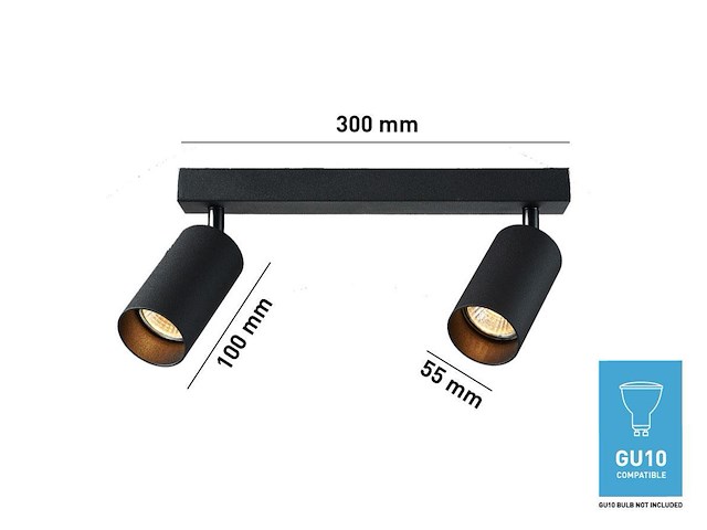12 x gu10 opbouwspot armatuur dubbel cilinder zand zwart draaibaar - afbeelding 4 van  5