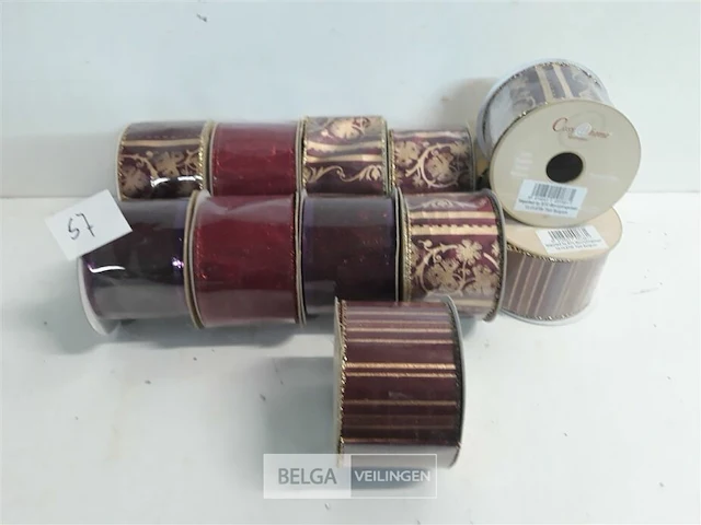 12 x kerstlint 5 cm x 2,74 m bordaux/paars - afbeelding 1 van  3