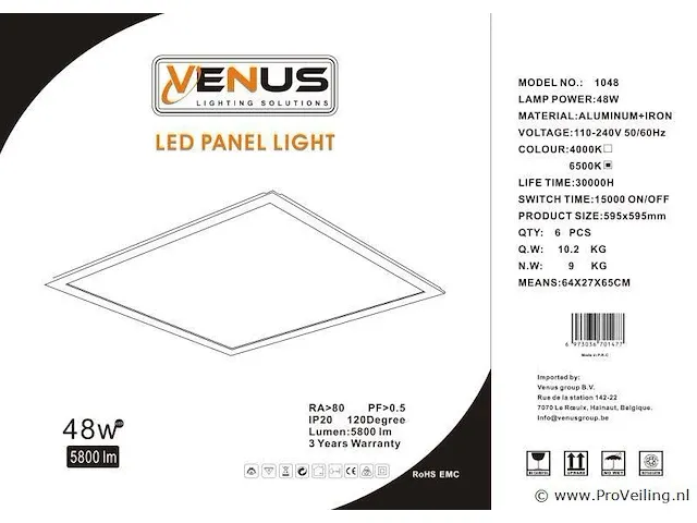 12 x led paneel 48w - 60cm x 60cm - 4000k neutraal wit - afbeelding 5 van  5