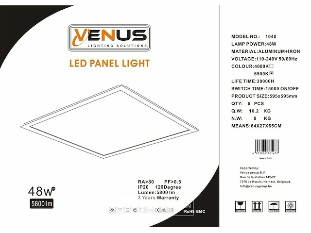 12 x led paneel 48w - 60cm x 60cm - 4000k neutraal wit - afbeelding 6 van  6