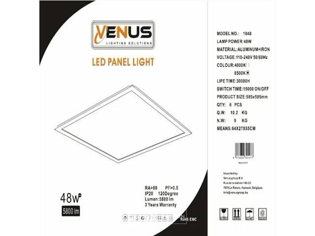 12 x led paneel 48w - 60cm x 60cm - 6500k koud wit - afbeelding 6 van  6